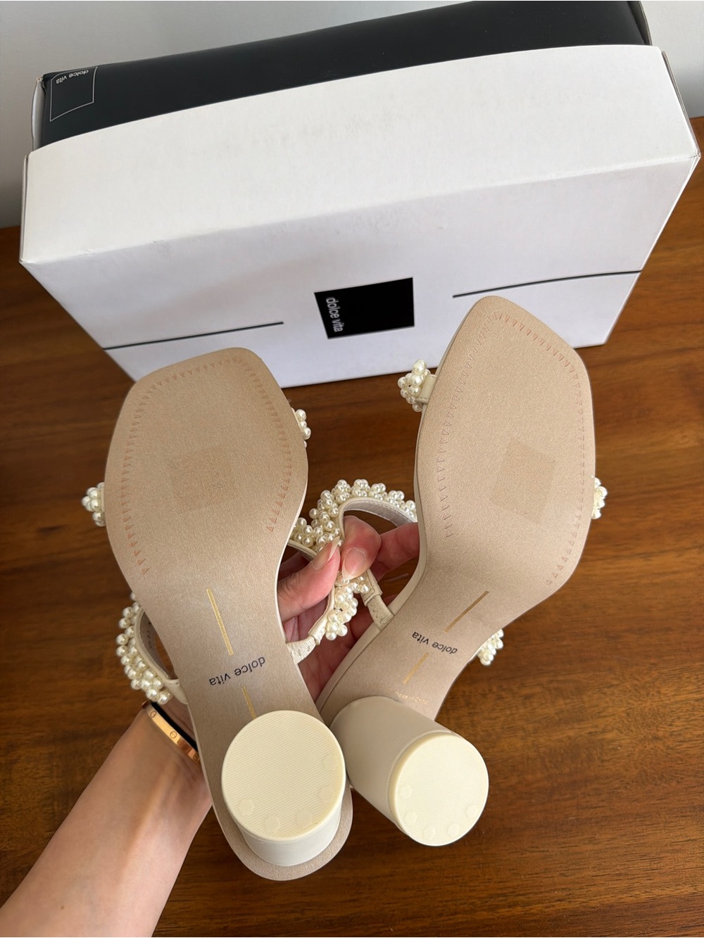 Dolce Vita pearl beige block heel sandals - Picture 4 of 4
